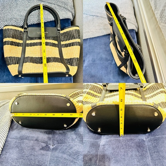 Kate Spade New York Cruise Medium Tote Bag Black & Tan Straw w/ Leather Trim - Picture 12 of 13